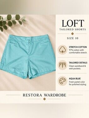The Limited Tailored Shorts Aqua Blue Stretch Cotton Size 14 Preppy